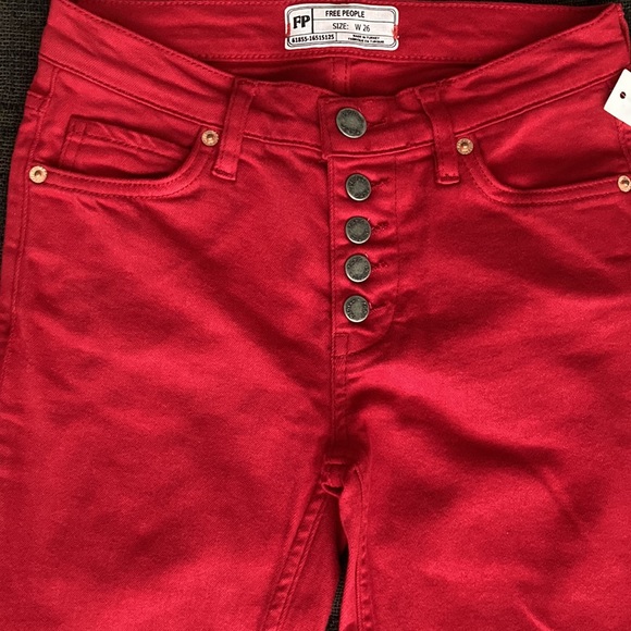 Free People Reagan Skinny Raw Hem Jeans RED - Picture 7 of 9